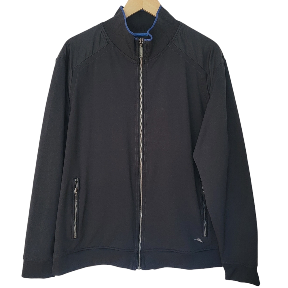 Tommy Bahama Men’s Game Changer Full-Zip Sweater Black Sporty Lightweigh…